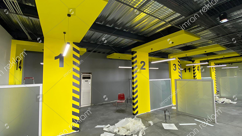 Kolon üzeri yazı Kesim kaplama