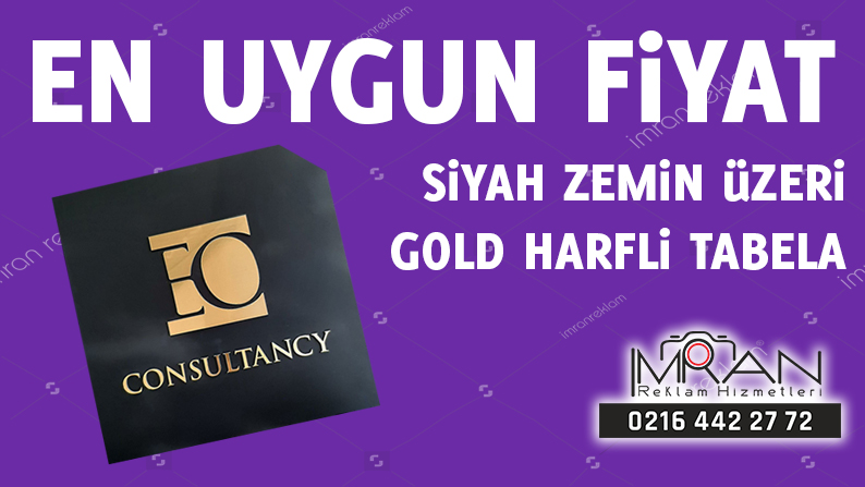 Siyah zemin üzeri gold harfli kapı tabelası