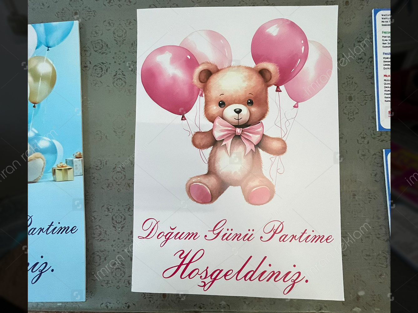 Doğum günüme hoşgeldiniz pembe ayıcıklı karşılama panosu