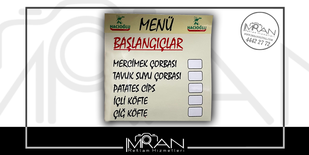 Hacıoğlu Fiyat Menüsü Tabelası